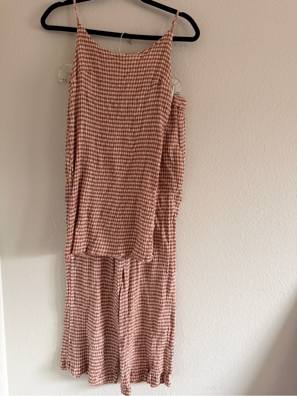 Billabong 2-Piece Gingham Tank & Wide-Leg Pants Set Brown/White